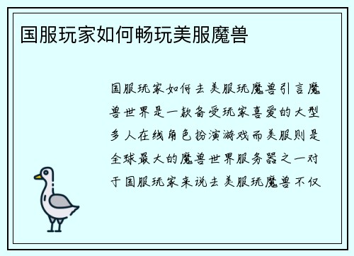 国服玩家如何畅玩美服魔兽